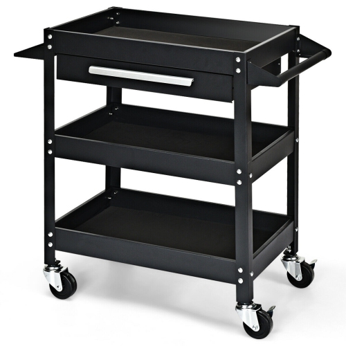 Costway Three Tray Rolling Tool Cart Mechanic Cabinet Storage ToolBox Organizer w/Drawer