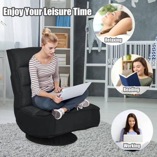 Costway Gaming Chair Fabric 5-Position Folding Lazy Sofa 360 Degree Swivel