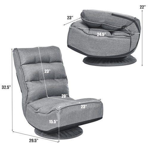 Costway Gaming Chair Fabric 6-Position Folding Lazy Sofa 360 Degree Swivel Grey