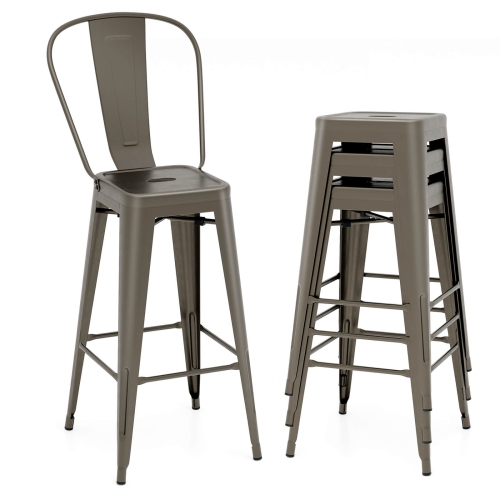Set of 4 High Back Metal Stool 30'' Seat Bar Height Industrial Bar Stools