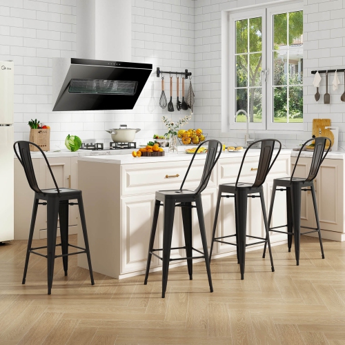 Costway Set of 4 High Back Metal Stool 30'' Seat Bar Height Industrial Bar Stools