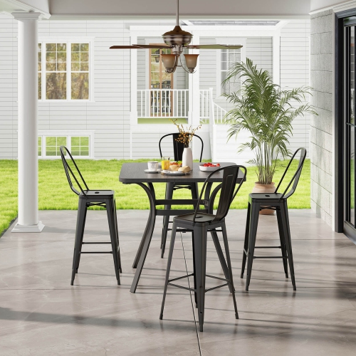 Costway Set of 4 High Back Metal Stool 30'' Seat Bar Height Industrial Bar Stools