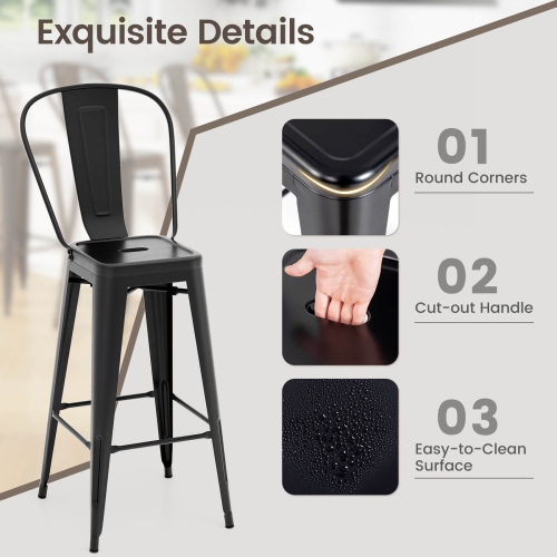 Costway Set of 4 High Back Metal Stool 30'' Seat Bar Height Industrial Bar Stools