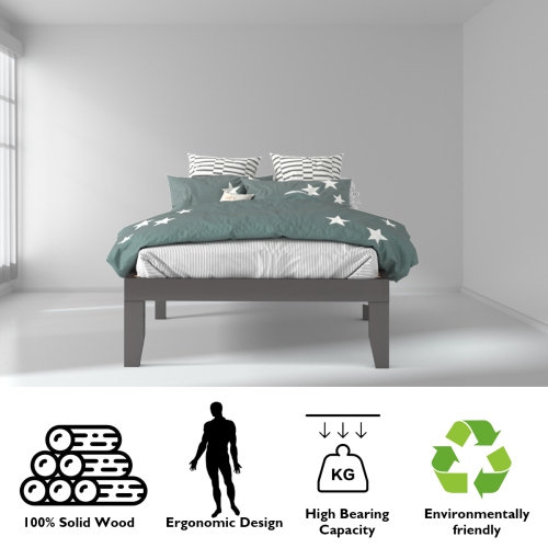 Costway Twin Size 14'' Wooden Bed Frame Mattress Platform Wood Slats Support EspressoNatural