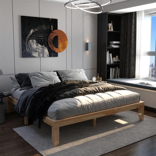 Costway King Size 14'' Wooden Bed Frame Mattress Platform Wood Slats Support