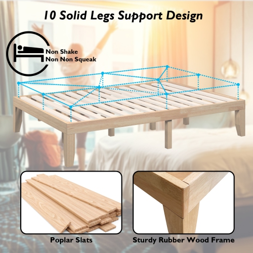 Costway Full Size 14'' Wooden Bed Frame Mattress Platform Wood Slats Support