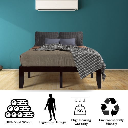 Costway Full Size 14'' Wooden Bed Frame Mattress Platform Wood Slats Support