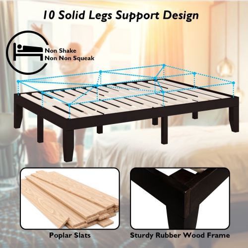 Costway Full Size 14'' Wooden Bed Frame Mattress Platform Wood Slats Support