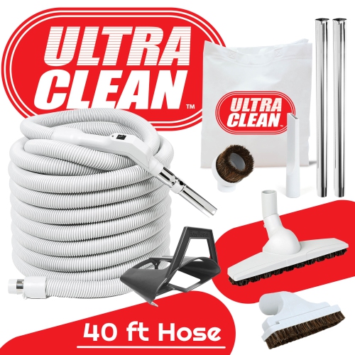 ULTRA CLEAN Central Vacuum Deluxe Hose and Accessories kit for Hardwood, Tile, Ceramic and Bare Flooring (40ft)