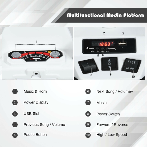 Costway 12V Kids 4-Wheeler ATV Quad Ride On Car w/ LED Lights Music Bluetooth USB