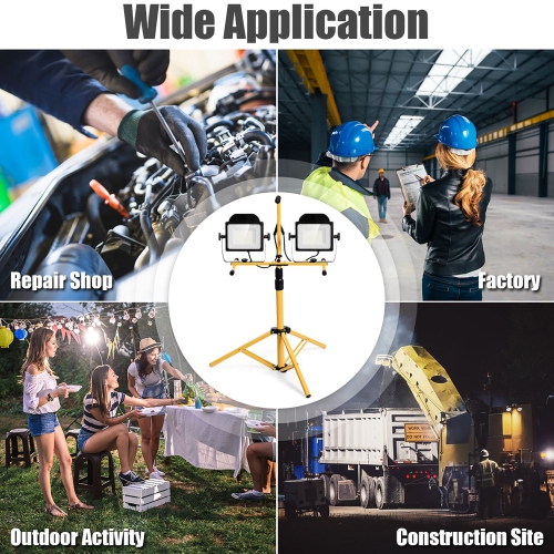 Costway 200W 20,000lm LED Dual-Head Work Light w/Adjustable Tripod Stand IP65 Waterproof