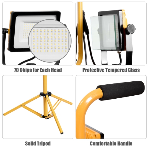 Costway 100W 10,000lm LED Dual-Head Work Light w/Adjustable Tripod Stand IP65 Waterproof