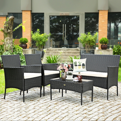 Costway 4PCS Patio Rattan Cushioned Sofa Coffee Table Backyard Porch