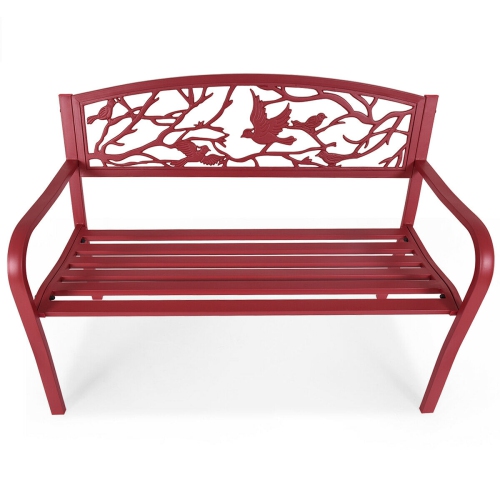 Costway Patio Garden Bench Park Yard Outdoor Furniture Cast Iron Porch Chair Red