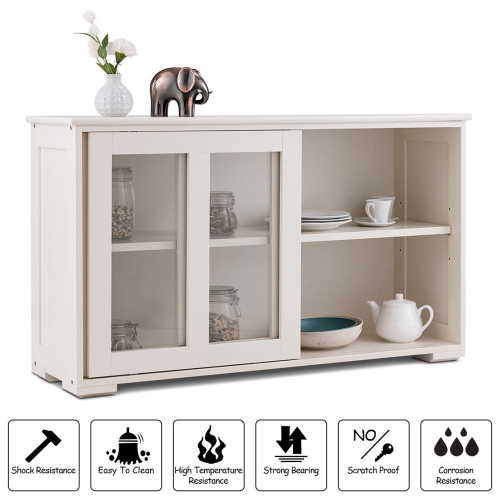 Costway Storage Cabinet Sideboard Buffet Cupboard Glass Sliding Door Pantry Kitchen New