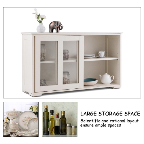 Costway Storage Cabinet Sideboard Buffet Cupboard Glass Sliding Door Pantry Kitchen New