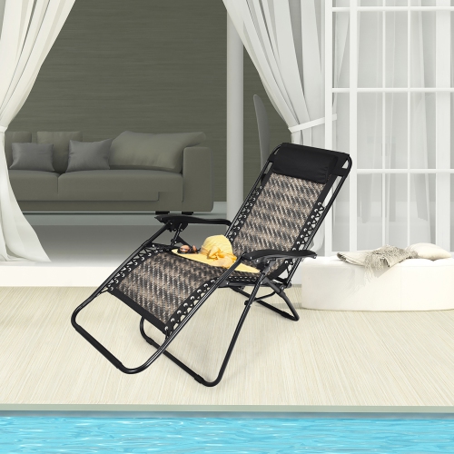 Costway Patio Rattan Zero Gravity Lounge Chair Chaise Folding Recliner W/Headrest