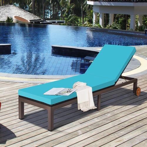 Costway 2PC Patio Rattan Lounge Chair Chaise Recliner Back Adjustable W/Wheels Cushioned