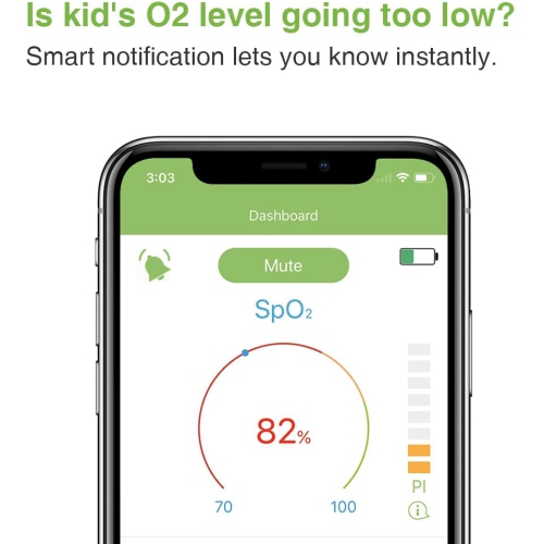 LOOKEE® KidsO2™ Sleep Monitor with Audio Reminder & App Notification for Low O2 | Tracks Heart Rate, Oxygen Saturation Level