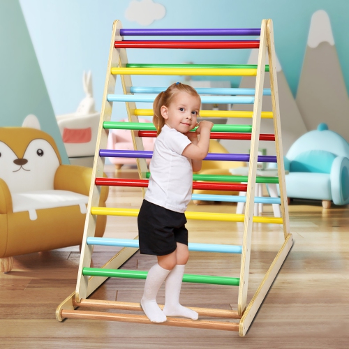 Costway Foldable Wooden Climbing Triangle Indoor Home Climber w/ Ladder for Toddler
