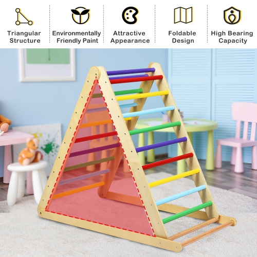 Costway Foldable Wooden Climbing Triangle Indoor Home Climber w/ Ladder for Toddler