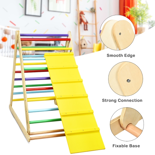 Costway Foldable Wooden Climbing Triangle Indoor Home Climber w/ Ladder for Toddler