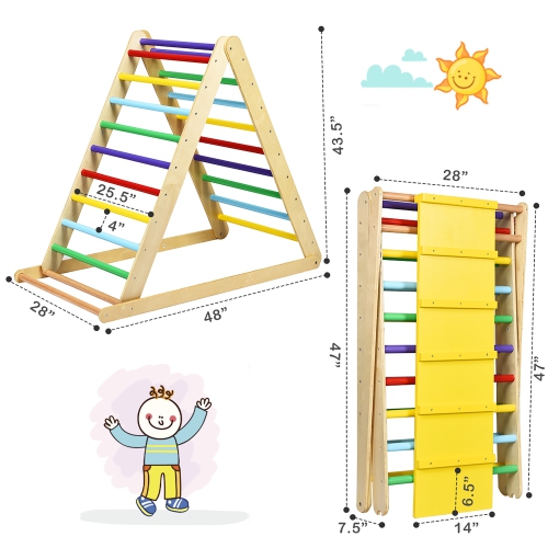 Costway Foldable Wooden Climbing Triangle Indoor Home Climber w/ Ladder for Toddler