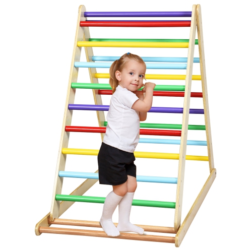 Costway Foldable Wooden Climbing Triangle Indoor Home Climber w/ Ladder for Toddler