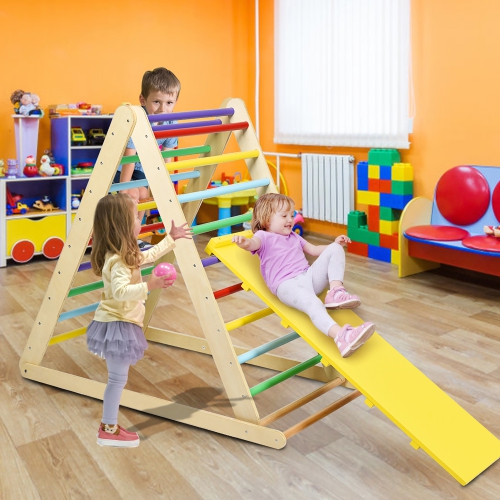 Costway Foldable Wooden Climbing Triangle Indoor Home Climber w/ Ladder for Toddler