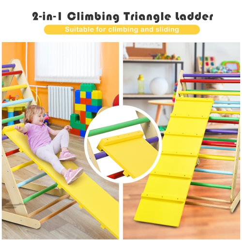 Costway Foldable Wooden Climbing Triangle Indoor Home Climber w/ Ladder for Toddler
