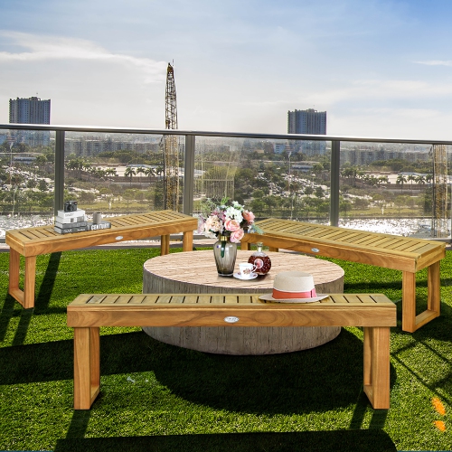 Costway 2Pcs 52'' Outdoor Acacia Wood Dining Bench Chair Seat Slat Garden