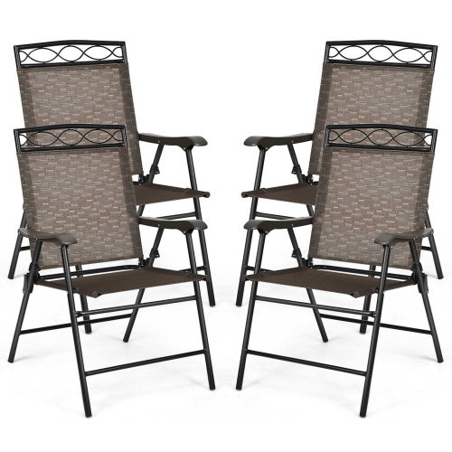 COSTWAY  Set Of 4 Patio Folding Chairs Sling Portable Dining Chair Set W/ Armrest