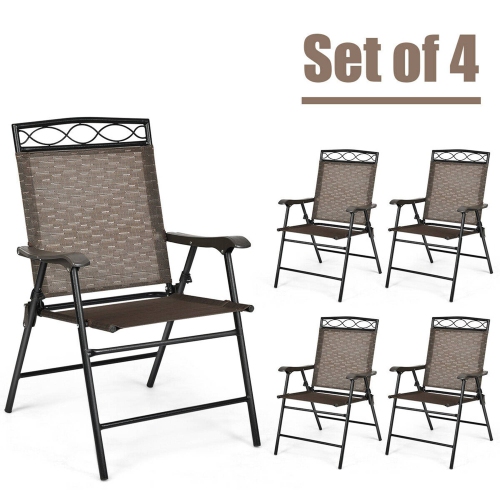 Costway Set of 4 Patio Folding Chairs Sling Portable Dining Chair Set w/ Armrest