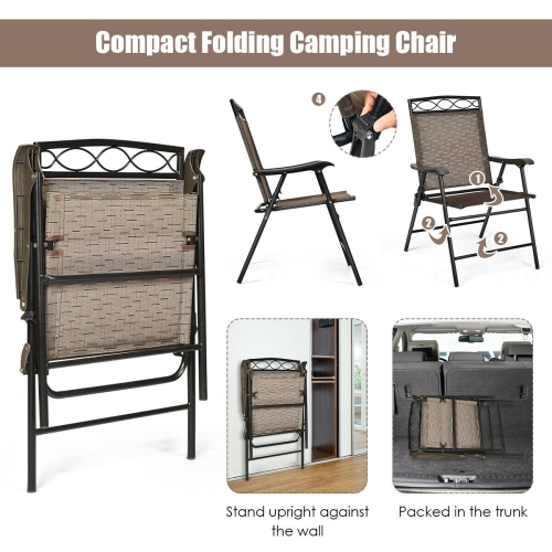 Costway Set of 4 Patio Folding Chairs Sling Portable Dining Chair Set w/ Armrest