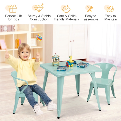 Costway Kids Steel 27'' Square Table Children Play Learn Activity Table