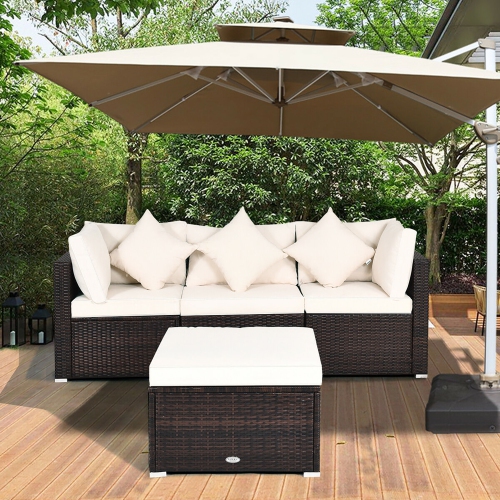 Costway 4PCS Patio Garden Conversation Sofa Set Wicker Rattan Cushioned Seat