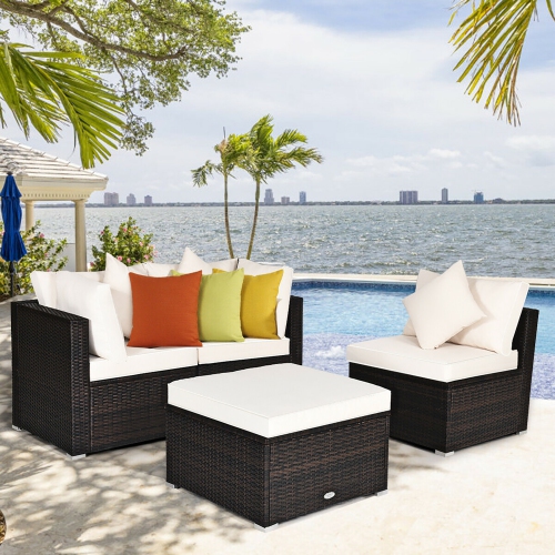 Costway 4PCS Patio Garden Conversation Sofa Set Wicker Rattan Cushioned Seat