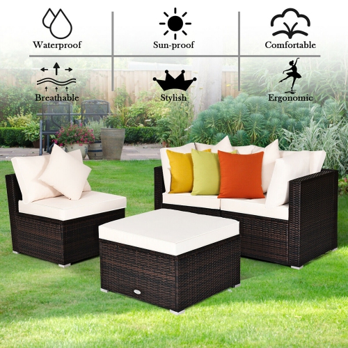 Costway 4PCS Patio Garden Conversation Sofa Set Wicker Rattan Cushioned Seat