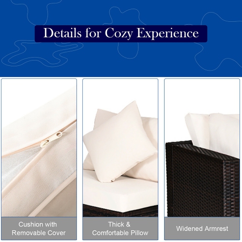 Costway 4PCS Patio Garden Conversation Sofa Set Wicker Rattan Cushioned Seat