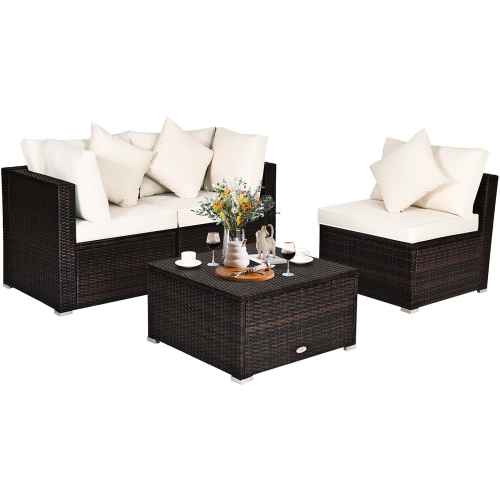 Costway 4PCS Patio Garden Conversation Sofa Set Wicker Rattan Cushioned Seat