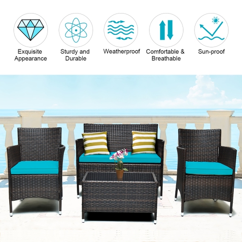 Costway 8PCS Rattan Patio Furniture Set Cushioned Sofa Chair Coffee Table