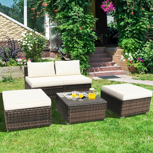 Costway 5PCS Patio Sectional Lounge Daybed Rattan Wicker Sofa Furniture set