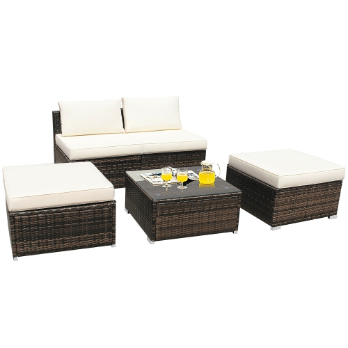 Costway 5PCS Patio Sectional Lounge Daybed Rattan Wicker Sofa Furniture set