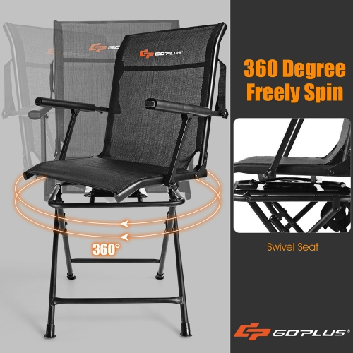 Goplus Swivel Hunting Chair Foldable Mesh Chair w/ Armrests for Outdoor Activities