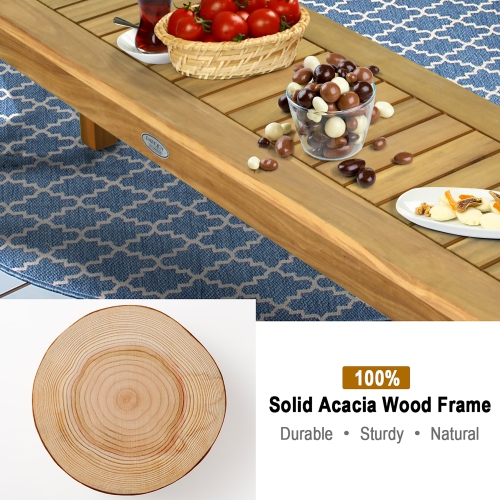 Costway 52'' Outdoor Acacia Wood Dining Bench Chair with Slatted Seat