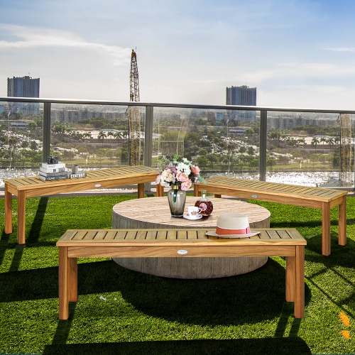 Costway 52'' Outdoor Acacia Wood Dining Bench Chair with Slatted Seat