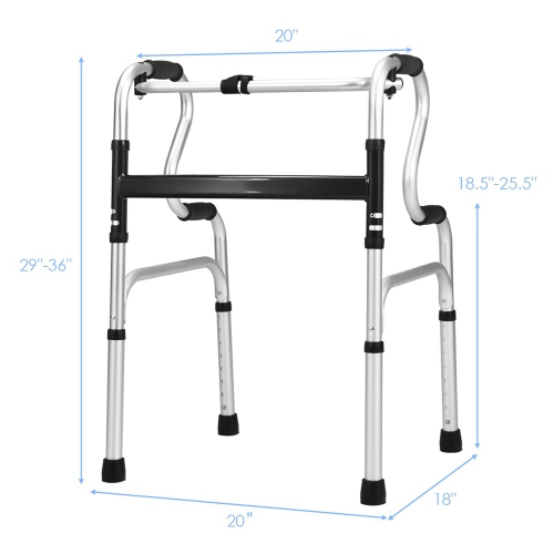 Costway One-button Folding Walker Aluminum Walking Frame w/ Adjustable Height