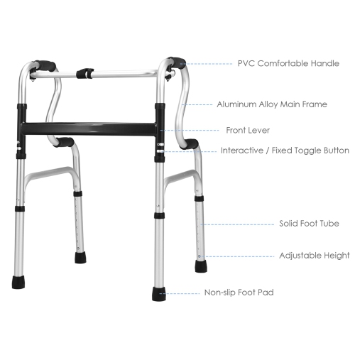 Costway One-button Folding Walker Aluminum Walking Frame w/ Adjustable Height