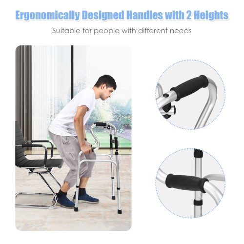 Costway One-button Folding Walker Aluminum Walking Frame w/ Adjustable Height