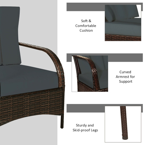 Costway 3 PCS Patio Wicker Rattan Furniture Set Coffee Table & 2 Rattan Chair W/Cushions